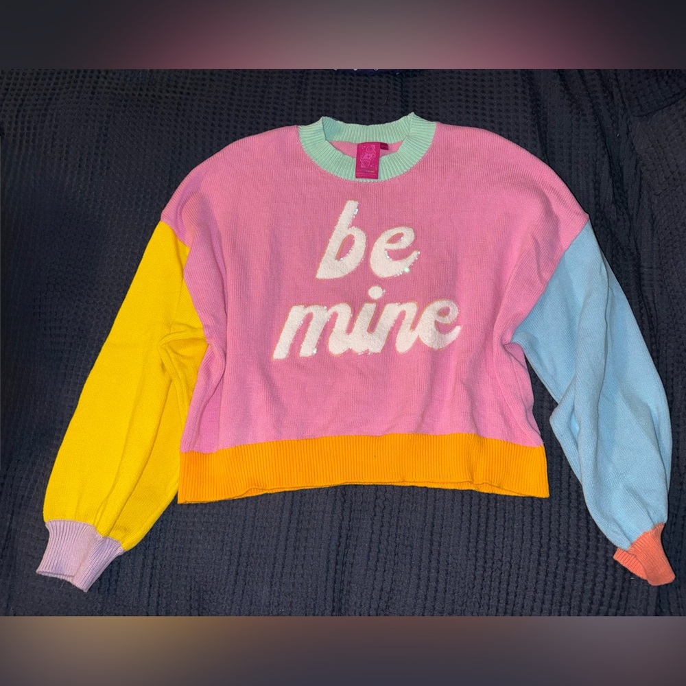 Queen of Sparkles Pastel Colorblock Be Mine Sweater